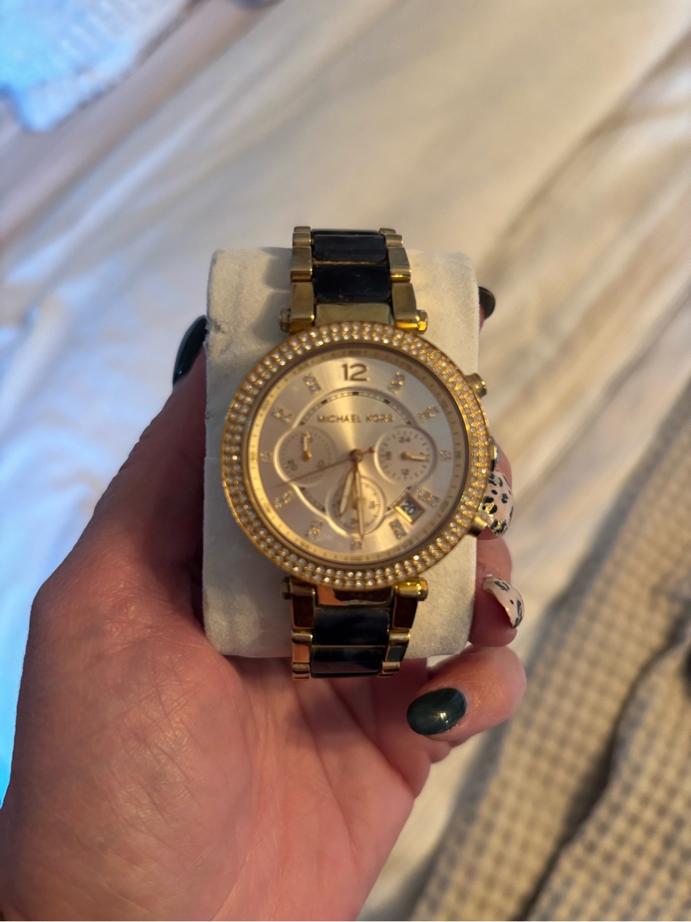 Michael Kors Gold-Tone and Navy Women's Crystal Bezel Watch